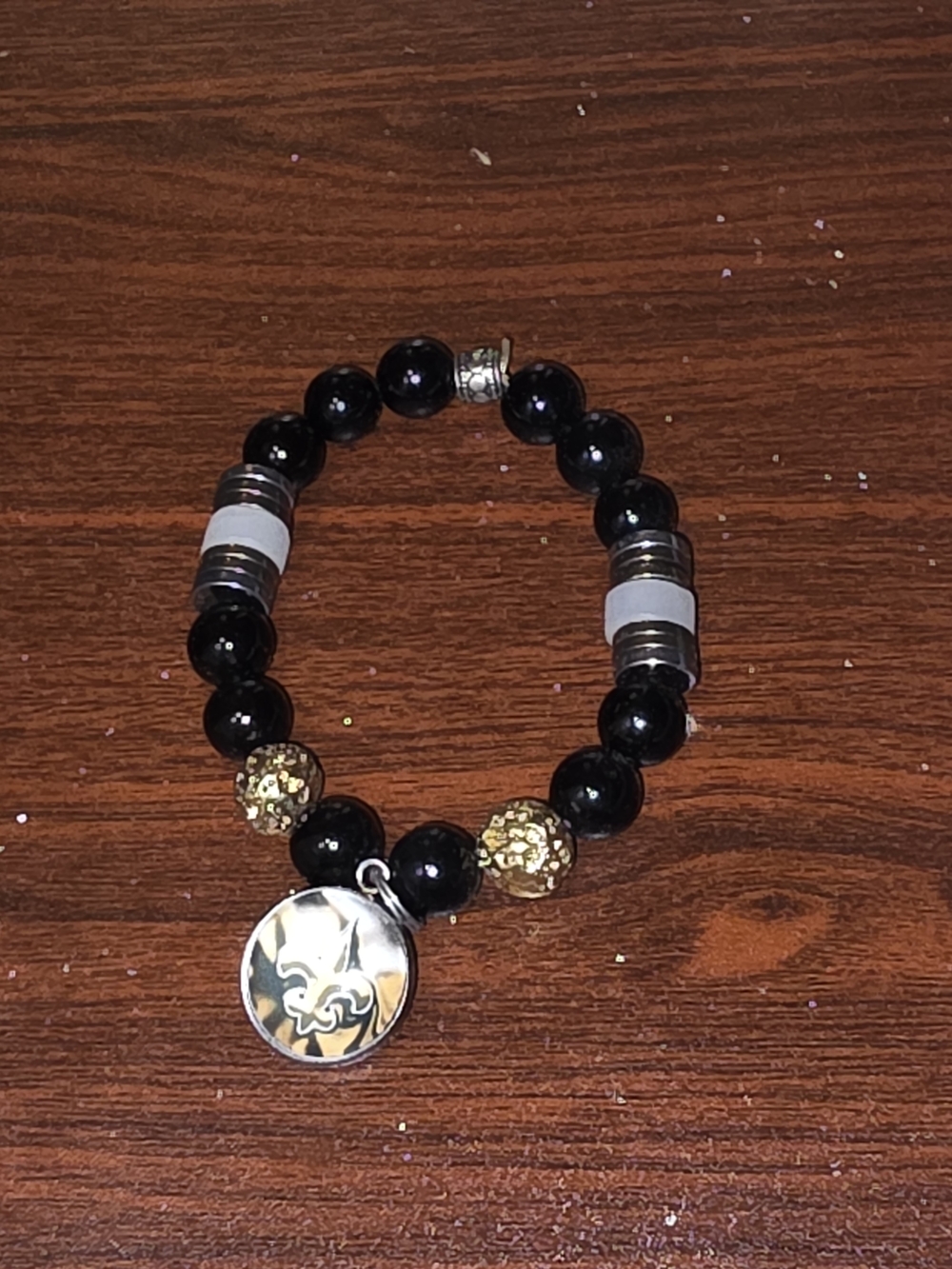 Black and Gold Beaded Charm Bracelet
